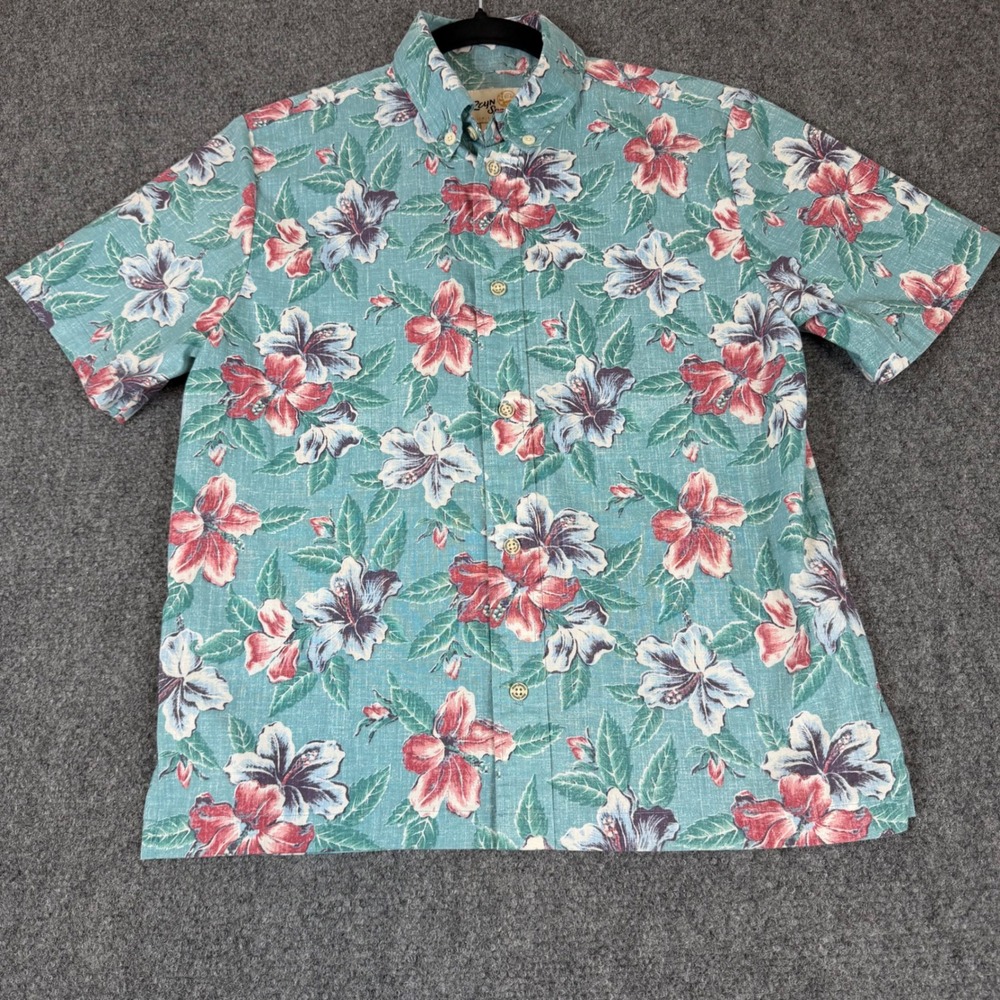 Reyn Spooner Youth Large Teal Hibiscus Floral Button Down Shirt Limited Issue